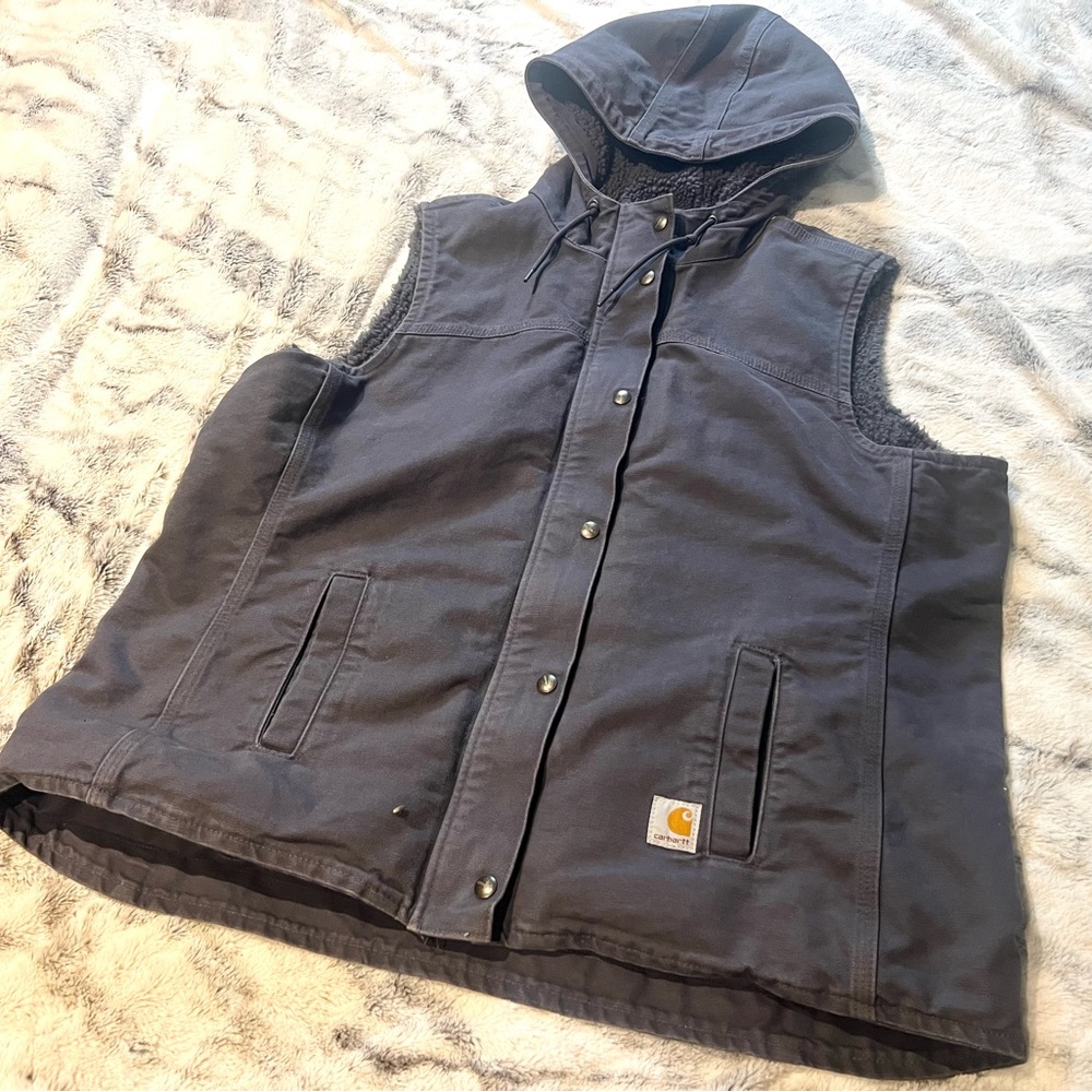 Vintage Carhartt Hooded Women’s Work Vest in Navy Blue XXL (20)
